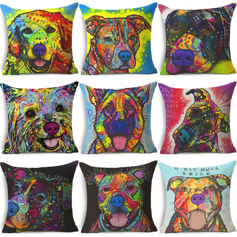 Colorful Dog Oil Painting Pillow Case
